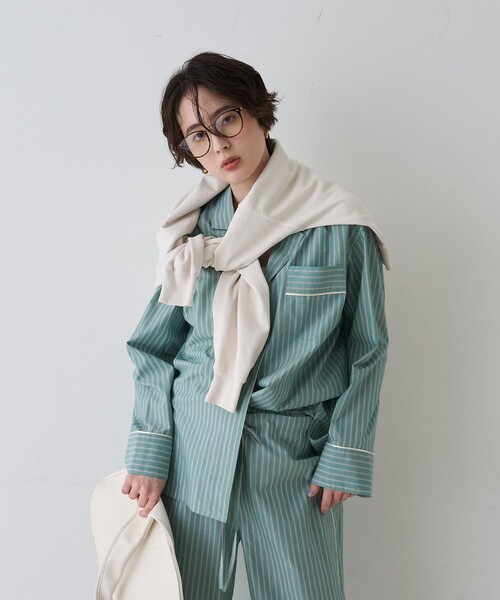 Rouge vif(ルージュヴィフ)の「【セットアップ対応】オープンカラーシャツ(シャツ/ブラウス・レディース・サックスブルー/ストライプ・フリー)」の13枚目の写真