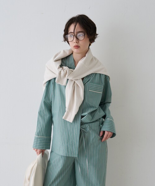 Rouge vif(ルージュヴィフ)の「【セットアップ対応】オープンカラーシャツ(シャツ/ブラウス・レディース・サックスブルー/ストライプ・フリー)」の14枚目の写真