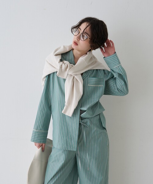 Rouge vif(ルージュヴィフ)の「【セットアップ対応】オープンカラーシャツ(シャツ/ブラウス・レディース・サックスブルー/ストライプ・フリー)」の15枚目の写真
