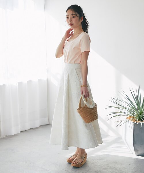 La boutique BonBon（ラブティックボンボン）の「【最強着映え】お花ジャガードスカート（スカート・レディース・サックスブルー/ホワイト/イエロー・36/38）」の8枚目の写真