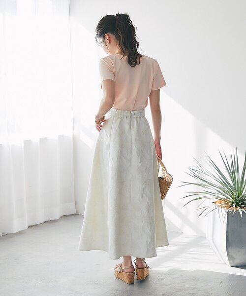 La boutique BonBon（ラブティックボンボン）の「【最強着映え】お花ジャガードスカート（スカート・レディース・サックスブルー/ホワイト/イエロー・36/38）」の9枚目の写真