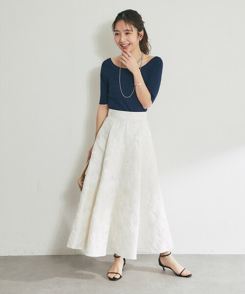 La boutique BonBon（ラブティックボンボン）の「【最強着映え】お花ジャガードスカート（スカート・レディース・サックスブルー/ホワイト/イエロー・36/38）」の14枚目の写真