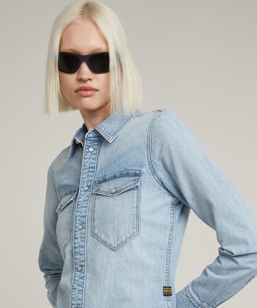 G-STAR（ジースター）の「Slim Western Shirt/スリムシルエットデニムシャツ（シャツ/ブラウス・レディース・ライトインディゴブルー/ダークインディゴブルー・X-SMALL/SMALL/MEDIUM）」の10枚目の写真