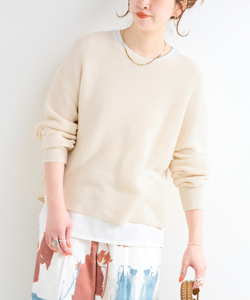 B.C STOCK（ベーセーストック）の「手洗い可 / ガーター編みプルオーバー（ニット/セーター・レディース・ホワイト/グリーン/ピンク/ブラック・FREE）」の2枚目の写真