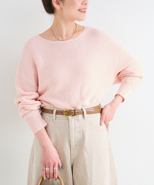 B.C STOCK（ベーセーストック）の「手洗い可 / ガーター編みプルオーバー（ニット/セーター・レディース・ホワイト/グリーン/ピンク/ブラック・FREE）」の4枚目の写真