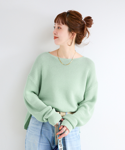 B.C STOCK（ベーセーストック）の「手洗い可 / ガーター編みプルオーバー（ニット/セーター・レディース・ホワイト/グリーン/ピンク/ブラック・FREE）」の3枚目の写真