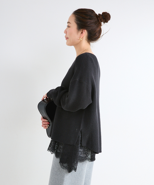 B.C STOCK（ベーセーストック）の「手洗い可 / ガーター編みプルオーバー（ニット/セーター・レディース・ホワイト/グリーン/ピンク/ブラック・FREE）」の10枚目の写真