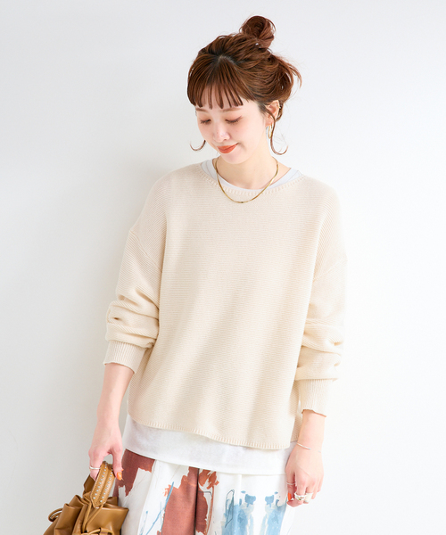 B.C STOCK（ベーセーストック）の「手洗い可 / ガーター編みプルオーバー（ニット/セーター・レディース・ホワイト/グリーン/ピンク/ブラック・FREE）」の15枚目の写真