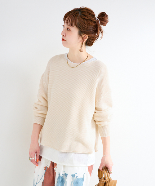 B.C STOCK（ベーセーストック）の「手洗い可 / ガーター編みプルオーバー（ニット/セーター・レディース・ホワイト/グリーン/ピンク/ブラック・FREE）」の16枚目の写真