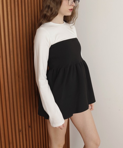 Mili affinity（ミリアフィニティー）の「ペプラムフリルビスチェニットコンビTシャツ（Tシャツ/カットソー・レディース・ブラック×グレー/ホワイト×ブラック/ブラック/ホワイト×グレー・FREE）」の11枚目の写真
