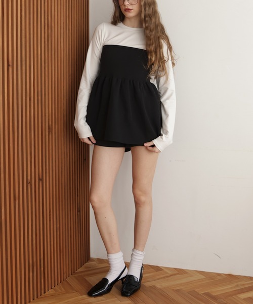 Mili affinity（ミリアフィニティー）の「ペプラムフリルビスチェニットコンビTシャツ（Tシャツ/カットソー・レディース・ブラック×グレー/ホワイト×ブラック/ブラック/ホワイト×グレー・FREE）」の12枚目の写真