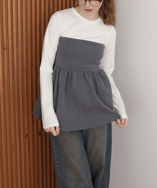 Mili affinity（ミリアフィニティー）の「ペプラムフリルビスチェニットコンビTシャツ（Tシャツ/カットソー・レディース・ブラック×グレー/ホワイト×ブラック/ブラック/ホワイト×グレー・FREE）」の15枚目の写真