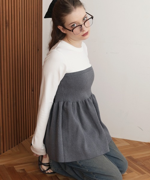 Mili affinity（ミリアフィニティー）の「ペプラムフリルビスチェニットコンビTシャツ（Tシャツ/カットソー・レディース・ブラック×グレー/ホワイト×ブラック/ブラック/ホワイト×グレー・FREE）」の18枚目の写真