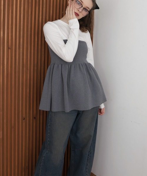 Mili affinity（ミリアフィニティー）の「ペプラムフリルビスチェニットコンビTシャツ（Tシャツ/カットソー・レディース・ブラック×グレー/ホワイト×ブラック/ブラック/ホワイト×グレー・FREE）」の20枚目の写真