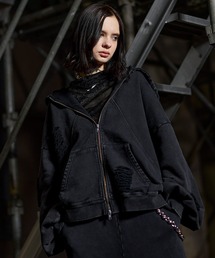 ERAR | 【ERAR】ヴィンテージ加工ハイダメージデザインダブルジップパーカー(パーカー)