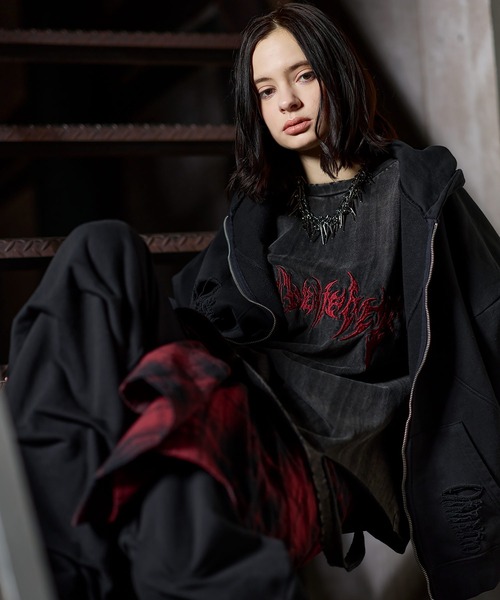 ERAR（エラー）の「【ERAR】ヴィンテージ加工ハイダメージデザインダブルジップパーカー（パーカー・メンズ・ブラック系/ブラック・S/M/L/XL）」の9枚目の写真