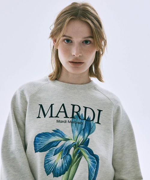 Mardi Mercredi(マルディメクルディ)の「SWEATSHIRT RAGLAN LILIES / スウェット シャツ ラグラン リリー(スウェット・レディース・ネイビー/オートミール・FREE)」の2枚目の写真