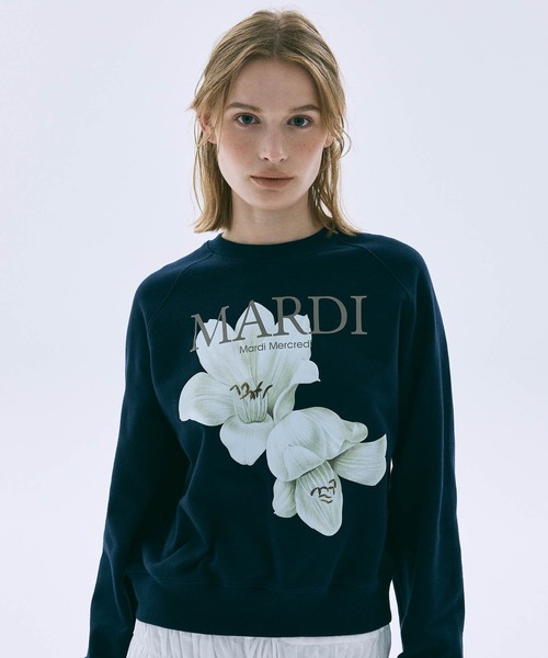 Mardi Mercredi(マルディメクルディ)の「SWEATSHIRT RAGLAN LILIES / スウェット シャツ ラグラン リリー(スウェット・レディース・ネイビー/オートミール・FREE)」の13枚目の写真