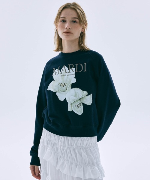 Mardi Mercredi(マルディメクルディ)の「SWEATSHIRT RAGLAN LILIES / スウェット シャツ ラグラン リリー(スウェット・レディース・ネイビー/オートミール・FREE)」の14枚目の写真
