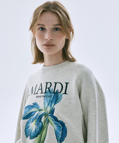 Mardi Mercredi(マルディメクルディ)の「SWEATSHIRT RAGLAN LILIES / スウェット シャツ ラグラン リリー(スウェット・レディース・ネイビー/オートミール・FREE)」の4枚目の写真