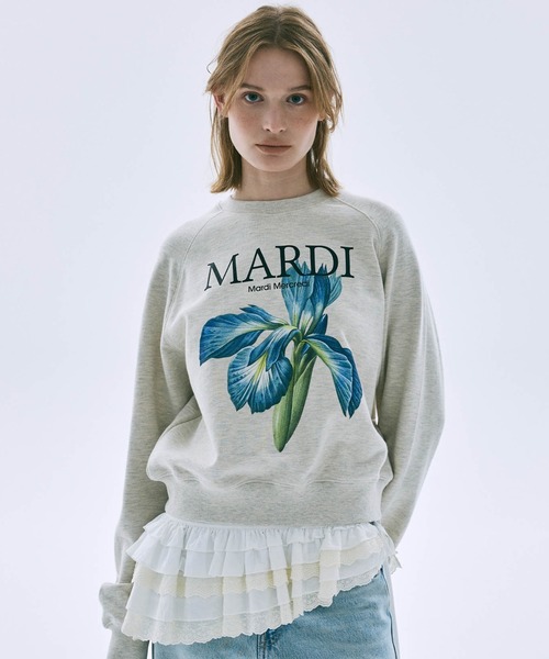 Mardi Mercredi(マルディメクルディ)の「SWEATSHIRT RAGLAN LILIES / スウェット シャツ ラグラン リリー(スウェット・レディース・ネイビー/オートミール・FREE)」の5枚目の写真