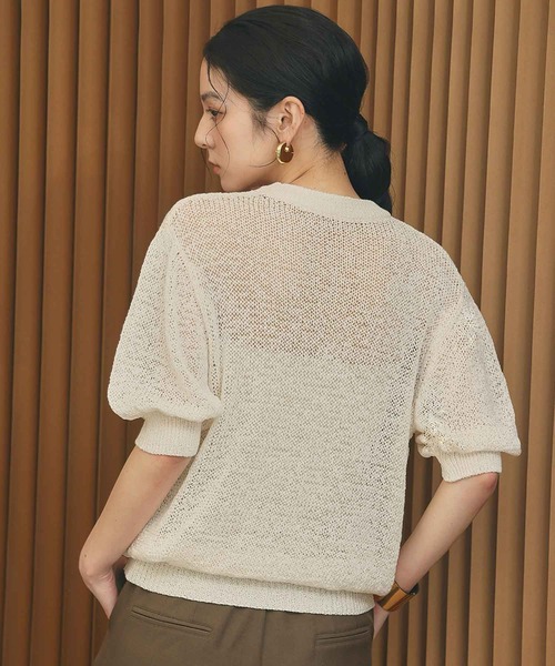 ELFRANK(エルフランク)の「シアーサマーニットプルオーバー 半袖 透かし編み ドロップショルダー 透け感《着用動画あり》(ニット/セーター・レディース・アイボリー/ブラックミックス/ダークブラウン・M/L)」の10枚目の写真