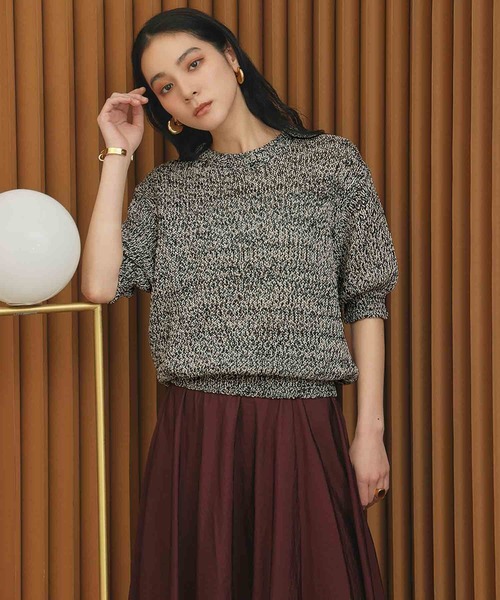 ELFRANK(エルフランク)の「シアーサマーニットプルオーバー 半袖 透かし編み ドロップショルダー 透け感《着用動画あり》(ニット/セーター・レディース・アイボリー/ブラックミックス/ダークブラウン・M/L)」の15枚目の写真