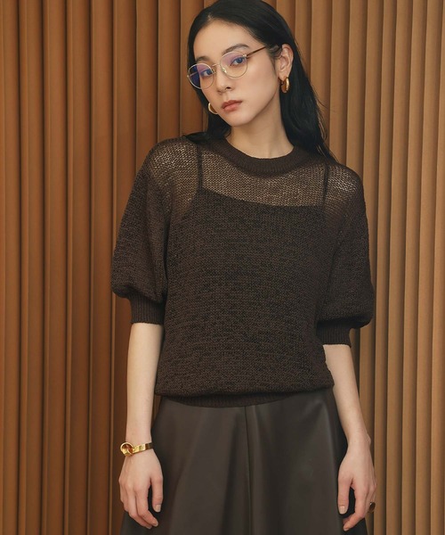 ELFRANK(エルフランク)の「シアーサマーニットプルオーバー 半袖 透かし編み ドロップショルダー 透け感《着用動画あり》(ニット/セーター・レディース・アイボリー/ブラックミックス/ダークブラウン・M/L)」の17枚目の写真
