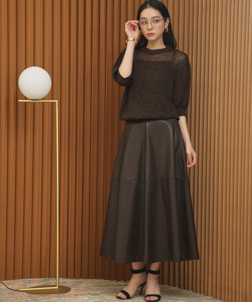 ELFRANK(エルフランク)の「シアーサマーニットプルオーバー 半袖 透かし編み ドロップショルダー 透け感《着用動画あり》(ニット/セーター・レディース・アイボリー/ブラックミックス/ダークブラウン・M/L)」の18枚目の写真