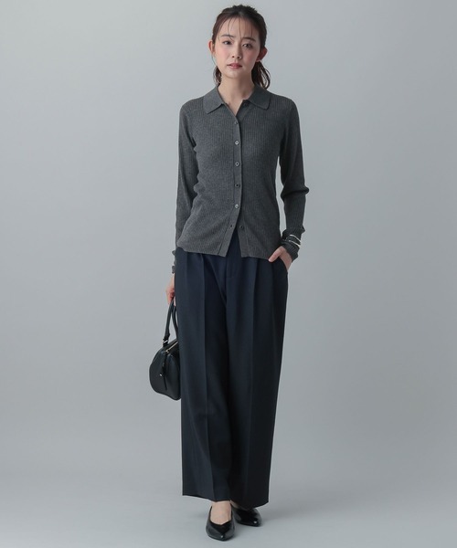 GLOBAL WORK(グローバルワーク)の「MATINEE LINE/ウールシルクポロ襟カーディガン/640368(カーディガン/ボレロ・レディース・ライトピンク/ベージュ/チャコールグレー・MEDIUM/LARGE)」の5枚目の写真