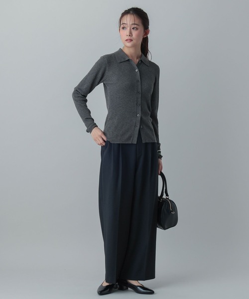 GLOBAL WORK(グローバルワーク)の「MATINEE LINE/ウールシルクポロ襟カーディガン/640368(カーディガン/ボレロ・レディース・ライトピンク/ベージュ/チャコールグレー・MEDIUM/LARGE)」の7枚目の写真