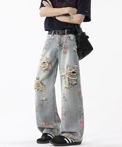 Ressaca（レサーカ）の「花柄ダメージ加工ルーズデニムパンツ（デニムパンツ・メンズ・ブルー・L/XL/M）」の2枚目の写真
