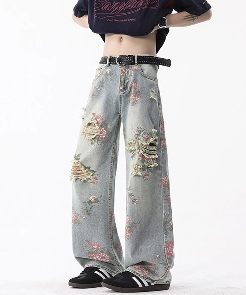 Ressaca（レサーカ）の「花柄ダメージ加工ルーズデニムパンツ（デニムパンツ・メンズ・ブルー・L/XL/M）」の3枚目の写真