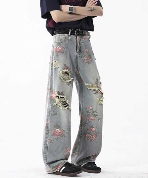 Ressaca（レサーカ）の「花柄ダメージ加工ルーズデニムパンツ（デニムパンツ・メンズ・ブルー・L/XL/M）」の4枚目の写真