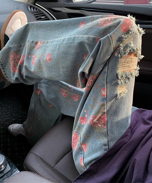 Ressaca（レサーカ）の「花柄ダメージ加工ルーズデニムパンツ（デニムパンツ・メンズ・ブルー・L/XL/M）」の6枚目の写真