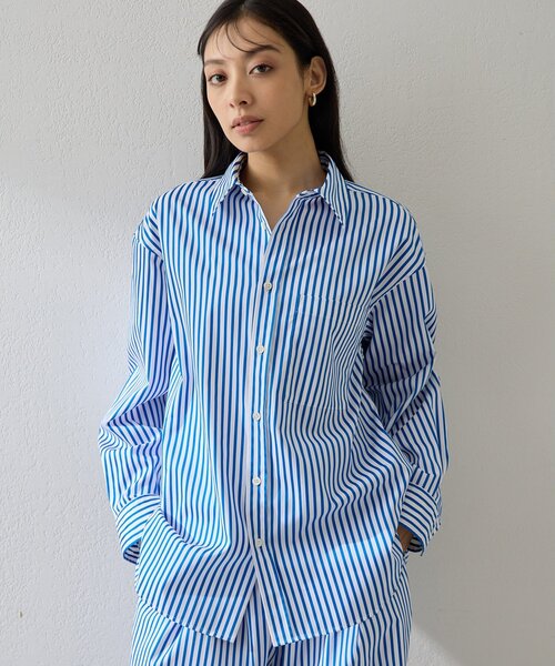 Whim Gazette(ウィムガゼット)の「ストライプシャツ(シャツ/ブラウス・レディース・ブラウン/ブルー・FREE)」の1枚目の写真