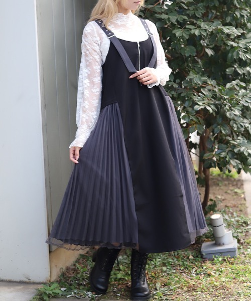 axes femme(アクシーズファム)の「サイドプリーツジャンスカ(ワンピース・レディース・ブラック・FREE)」の1枚目の写真