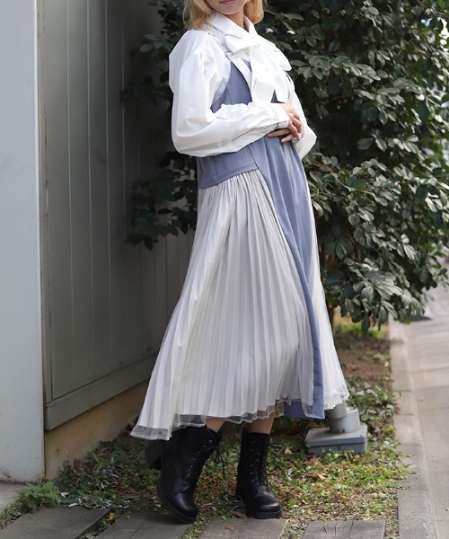 axes femme（アクシーズファム）の「サイドプリーツジャンスカ（ワンピース・レディース・ブラック/ブルー・FREE）」の3枚目の写真