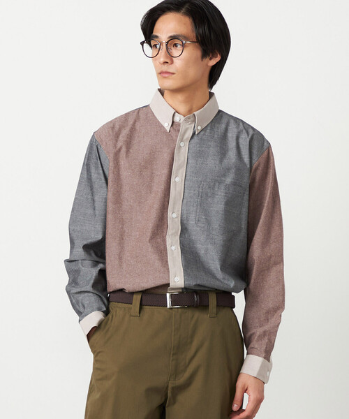 COMME CA ISM（コムサイズム）の「コットンダンガリー パッチワーク ボタンダウンシャツ（シャツ/ブラウス・メンズ・ブルー/ブラウン・LARGE/MEDIUM/SMALL）」の2枚目の写真