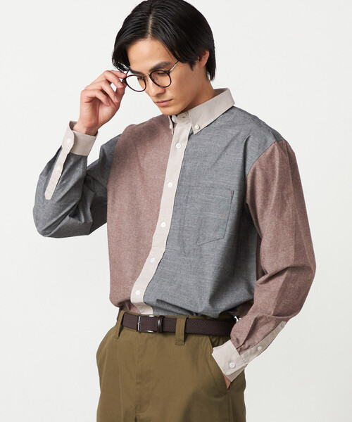 COMME CA ISM（コムサイズム）の「コットンダンガリー パッチワーク ボタンダウンシャツ（シャツ/ブラウス・メンズ・ブルー/ブラウン・LARGE/MEDIUM/SMALL）」の5枚目の写真