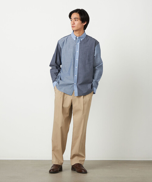 COMME CA ISM（コムサイズム）の「コットンダンガリー パッチワーク ボタンダウンシャツ（シャツ/ブラウス・メンズ・ブルー/ブラウン・LARGE/MEDIUM/SMALL）」の6枚目の写真