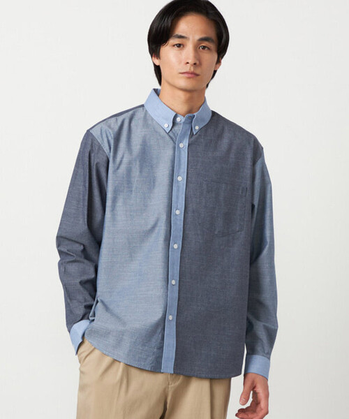 COMME CA ISM（コムサイズム）の「コットンダンガリー パッチワーク ボタンダウンシャツ（シャツ/ブラウス・メンズ・ブルー/ブラウン・LARGE/MEDIUM/SMALL）」の11枚目の写真