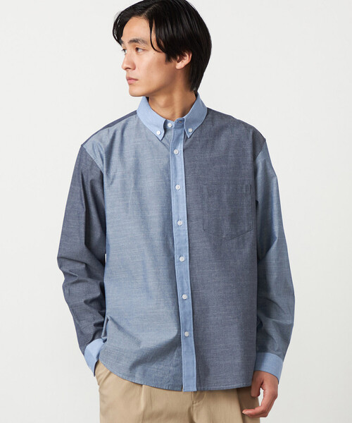 COMME CA ISM（コムサイズム）の「コットンダンガリー パッチワーク ボタンダウンシャツ（シャツ/ブラウス・メンズ・ブルー/ブラウン・LARGE/MEDIUM/SMALL）」の12枚目の写真