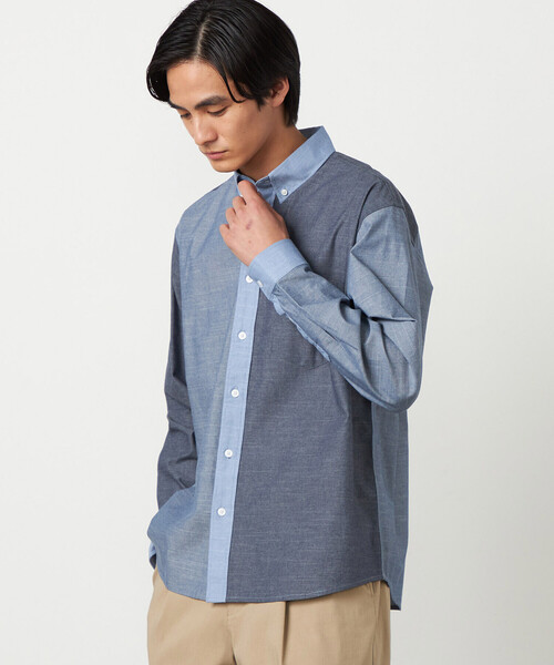 COMME CA ISM（コムサイズム）の「コットンダンガリー パッチワーク ボタンダウンシャツ（シャツ/ブラウス・メンズ・ブルー/ブラウン・LARGE/MEDIUM/SMALL）」の13枚目の写真