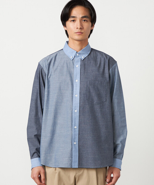 COMME CA ISM（コムサイズム）の「コットンダンガリー パッチワーク ボタンダウンシャツ（シャツ/ブラウス・メンズ・ブルー/ブラウン・LARGE/MEDIUM/SMALL）」の14枚目の写真