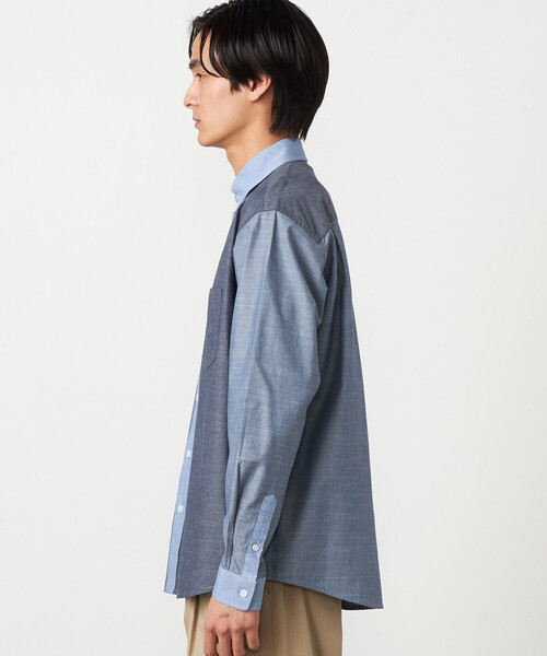 COMME CA ISM（コムサイズム）の「コットンダンガリー パッチワーク ボタンダウンシャツ（シャツ/ブラウス・メンズ・ブルー/ブラウン・LARGE/MEDIUM/SMALL）」の15枚目の写真
