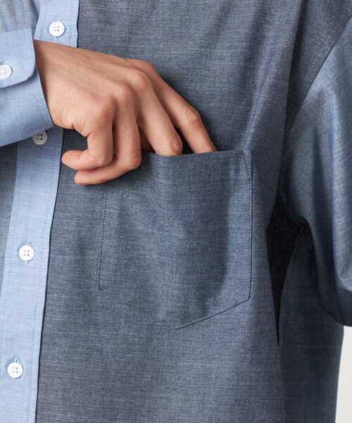 COMME CA ISM（コムサイズム）の「コットンダンガリー パッチワーク ボタンダウンシャツ（シャツ/ブラウス・メンズ・ブルー/ブラウン・LARGE/MEDIUM/SMALL）」の18枚目の写真