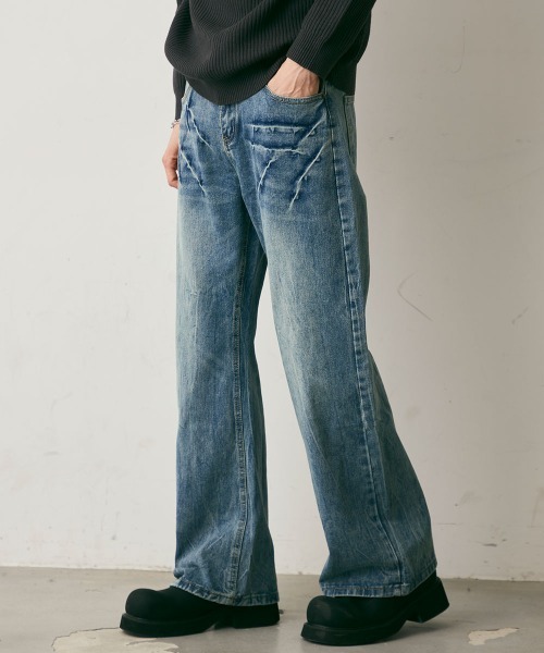 Shoowtime（ショウタイム）の「Crushed Washed Straight Denim Pants / クラッシュウォッシュドストレートデニムパンツ（デニムパンツ・メンズ・ブルー/ブラック・LARGE/MEDIUM/X-LARGE）」の16枚目の写真