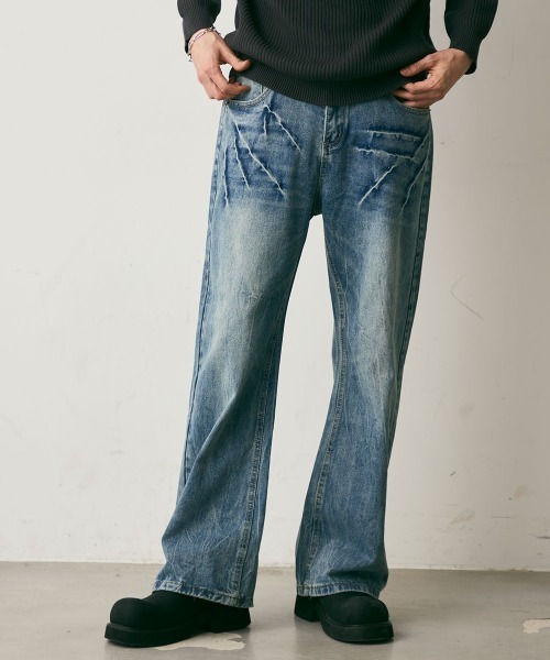 Shoowtime（ショウタイム）の「Crushed Washed Straight Denim Pants / クラッシュウォッシュドストレートデニムパンツ（デニムパンツ・メンズ・ブルー/ブラック・LARGE/MEDIUM/X-LARGE）」の17枚目の写真