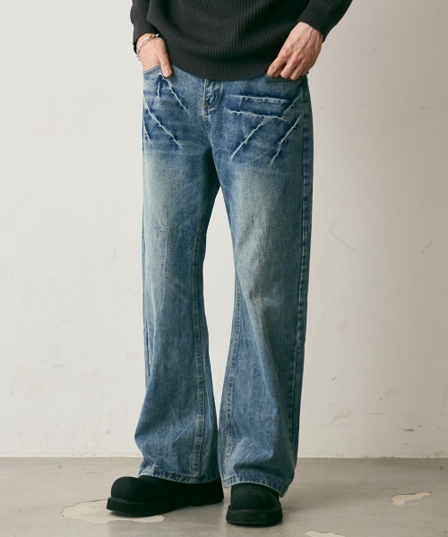 Shoowtime（ショウタイム）の「Crushed Washed Straight Denim Pants / クラッシュウォッシュドストレートデニムパンツ（デニムパンツ・メンズ・ブルー/ブラック・LARGE/MEDIUM/X-LARGE）」の19枚目の写真